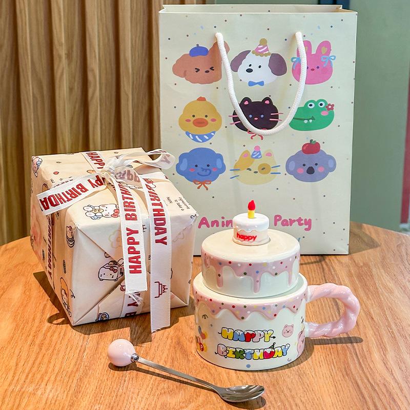 Girlfriend Birthday Gift Cute Cream Cake Cup Girls Ceramic Mug Ritual Souvenir Gift Box