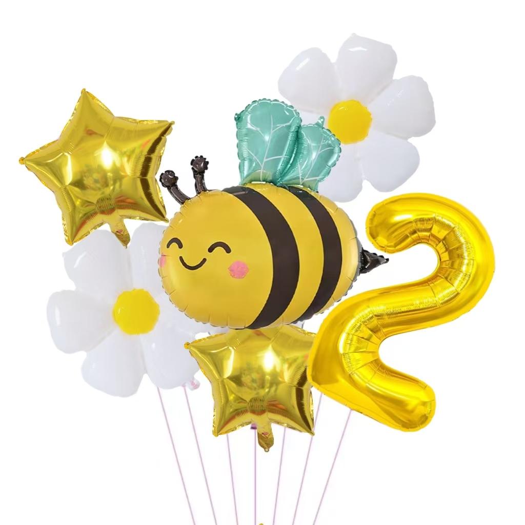 1Pc Bee Daisy 32 Inch Number Foil Balloon Set Kids 0-9 Years Old Birthday Anniversary Graduation Mother'S Day Party Decoration