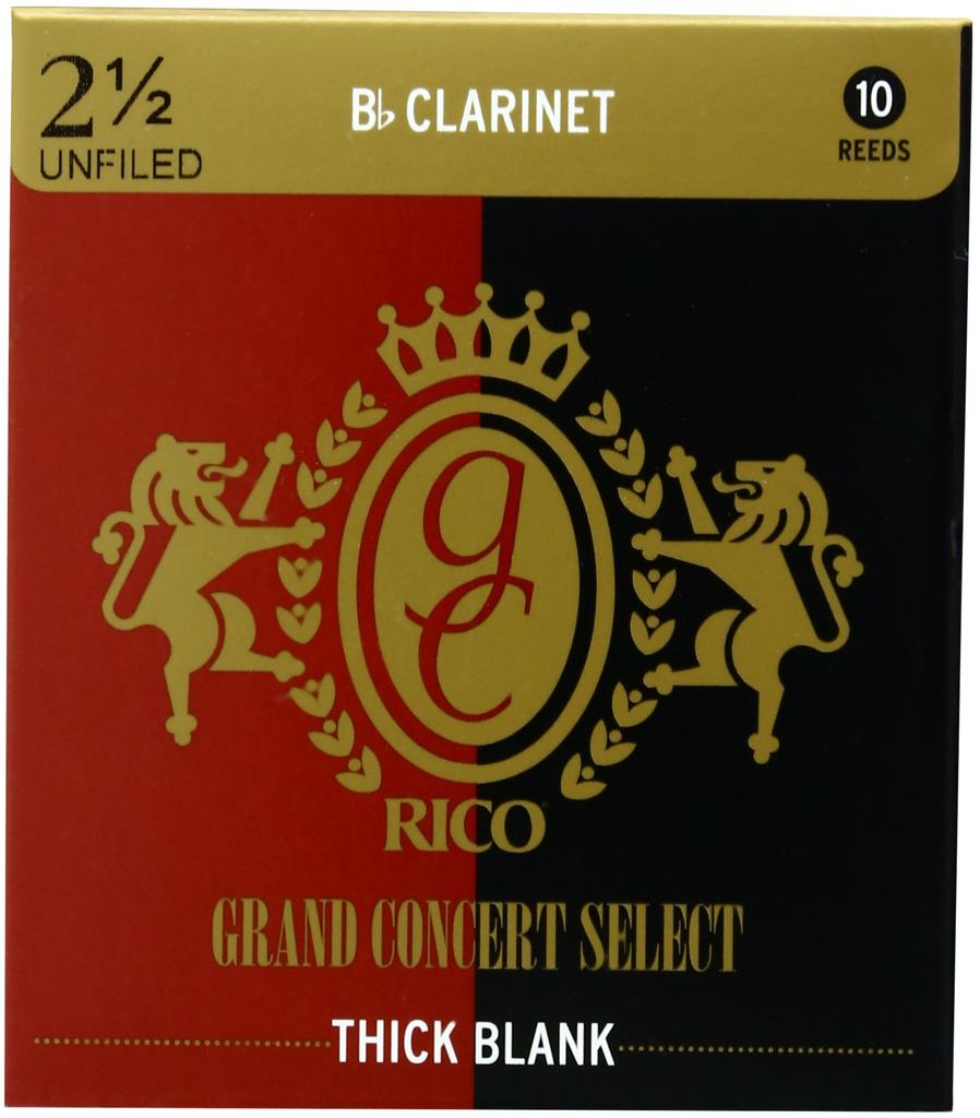 D'Addario WoodWinds Grand Concert Select Thick Blank Unfiled Reeds for Bb Clarinet, RCJ1025 [Hardness: 2.5], Pack of 10
