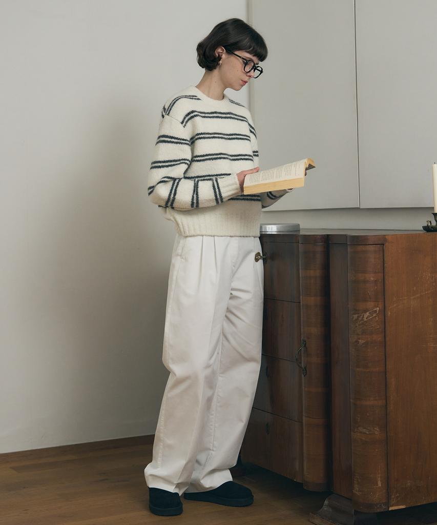 Deuloupisumeon Mellow Stripe Pullover Knit [Beige]