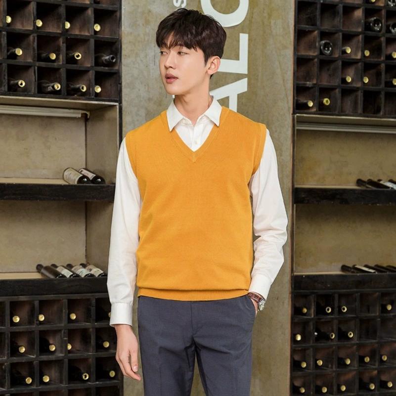 Sweater Men's V-neck Sweater Vest Autumn and Winter Knitted Vest Sleeveless Casual Solid Color Wool Waistcoat Dad Wear