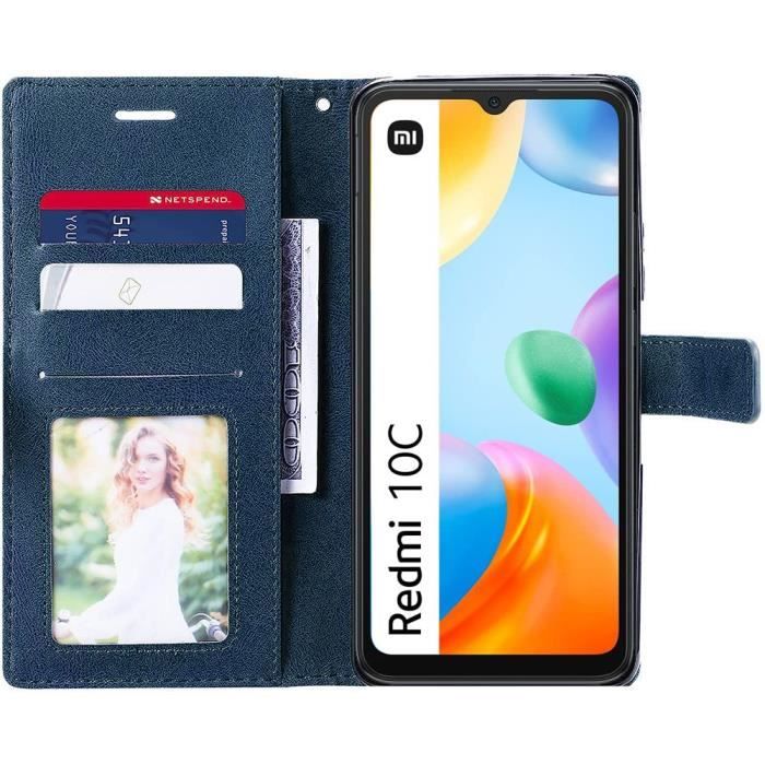 Coque pour Xiaomi Redmi 10C Anti-Rayures Antichoc Protection Synthécuir Bleu Marine