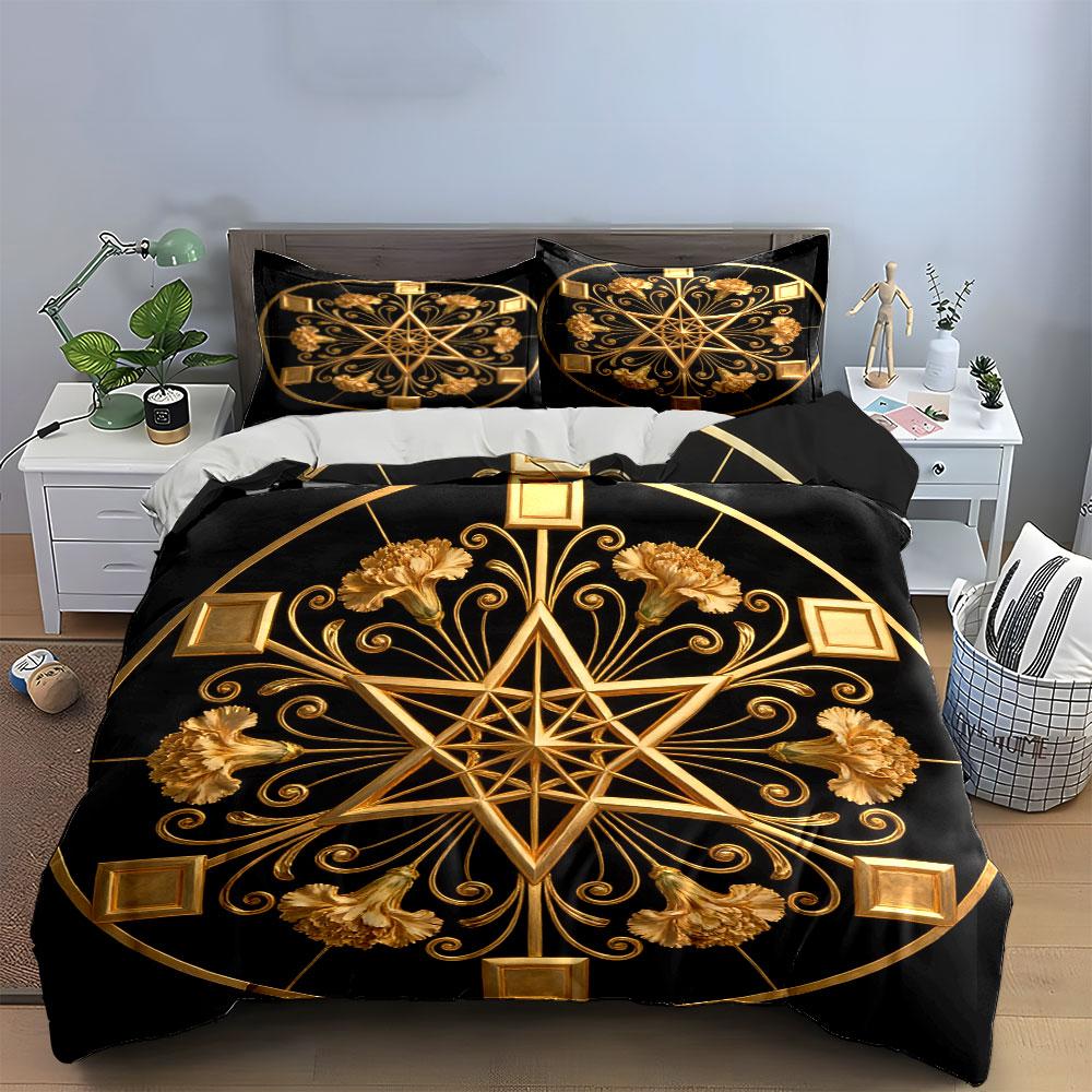 Luxus Goldenes Dekor Set Weiche Bequeme Bettbezug Bettwäsche Set Enthalten 1*Bettbezug & 2*Kissenbezüge, Geschenk