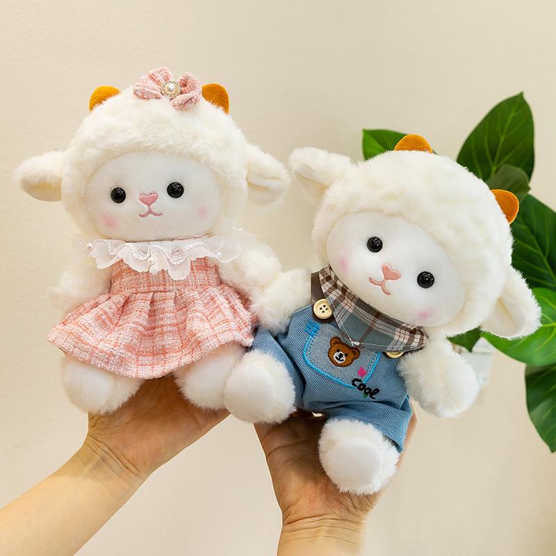 New Sweet Couple Little Sheep Plush Toys Stuffed Wearing Clothes Cartoon Sheep Doll Lovely Romantic Wedding Decor Girls Gift