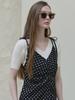 Avang Dot Shirring Long Dress - Black