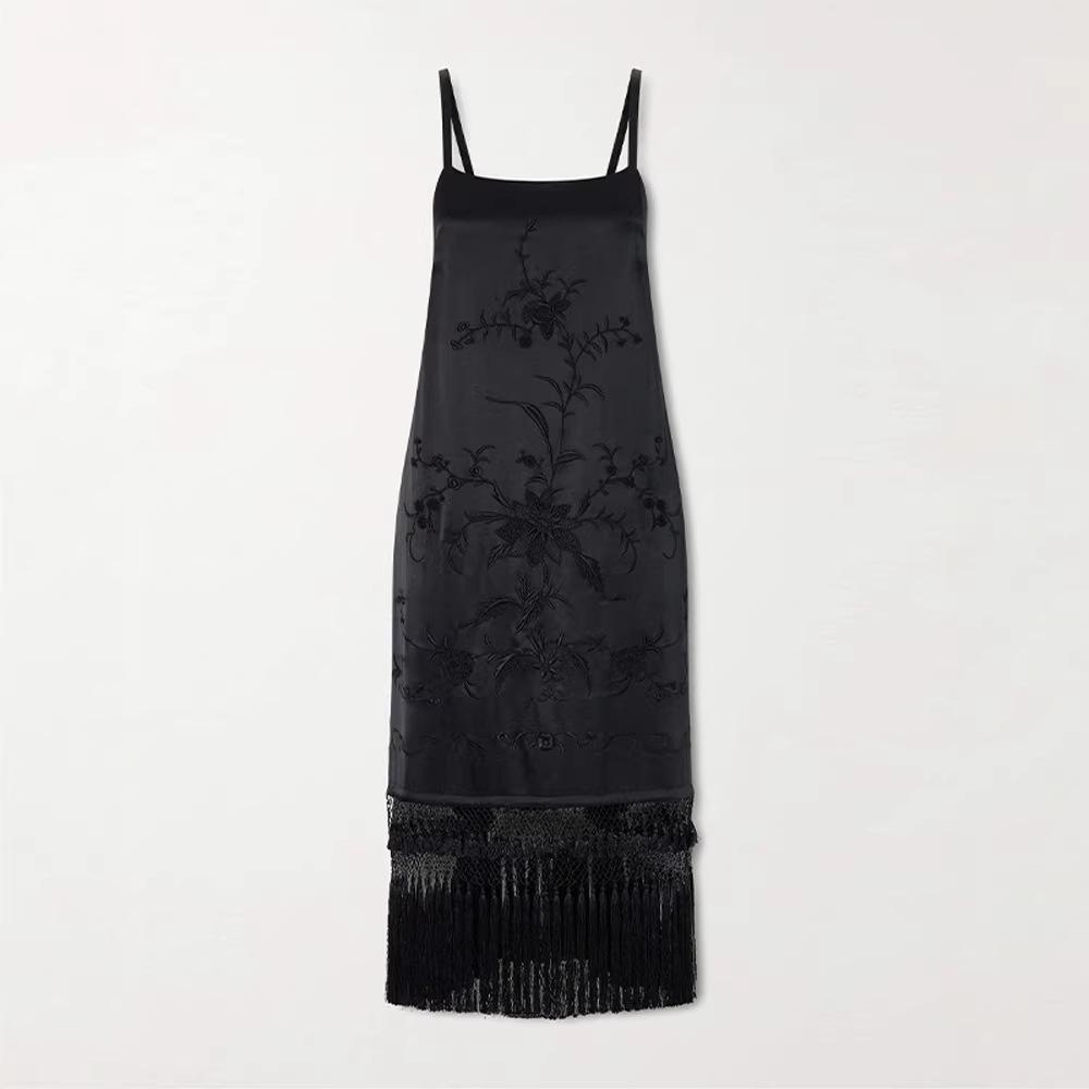 2026 Spring Women s Elegant Embroidered Tassel Spaghetti Strap Dress Large