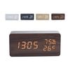 Alarm Clock Wood Grain LED Temperature and Humidity Display 3 Types Alarm Voice Sensor 3 Level Dimming Dual Power Desk Clock Digital Clock Stylish