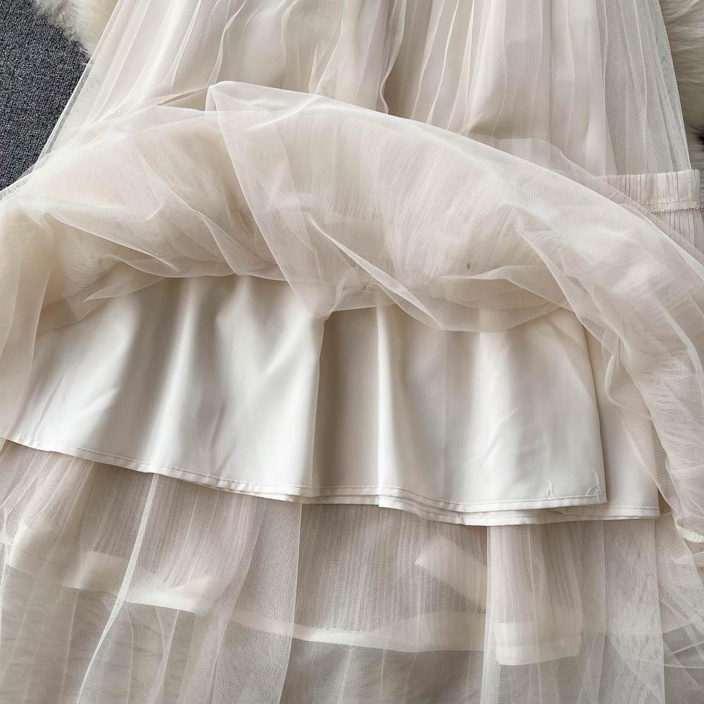 Spring Super Mesh Skirt Women's Medium Length Pleated Cake Skirt Elastic High Waist A-Shaped Large Swing Skirt Umbrella Skirt
