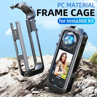 Cage Cadre pour Insta360 X5, Boîtier Coque Cadre Protecteur en PC avec Support Cold Shoe Compatible pour Accessoires Insta 360 X5