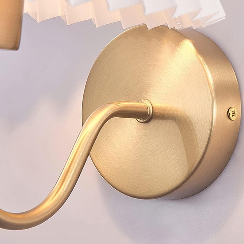 Wall Light with Pleated Fabric Shade, French Retro E27 Wall Lamp Bedroom Antique Brass Finish Wall Sconce for Living Room Study Corridor Dining Room