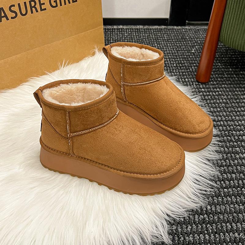 

Women s fashion short thick sole lightweight winter warm snow boots plush lined non-slip wear casual outdoor sports cotton boots 40 імбирний