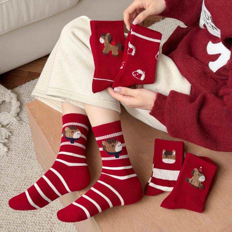 Red Color Women's Cotton Ankle Socks - Thick Soft Crew Socks For Cold Weather, Breathable & Warm