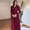 European Elegant Long-Sleeve Polo Collar Pleated Dress - Solid Color, New Style Fashion