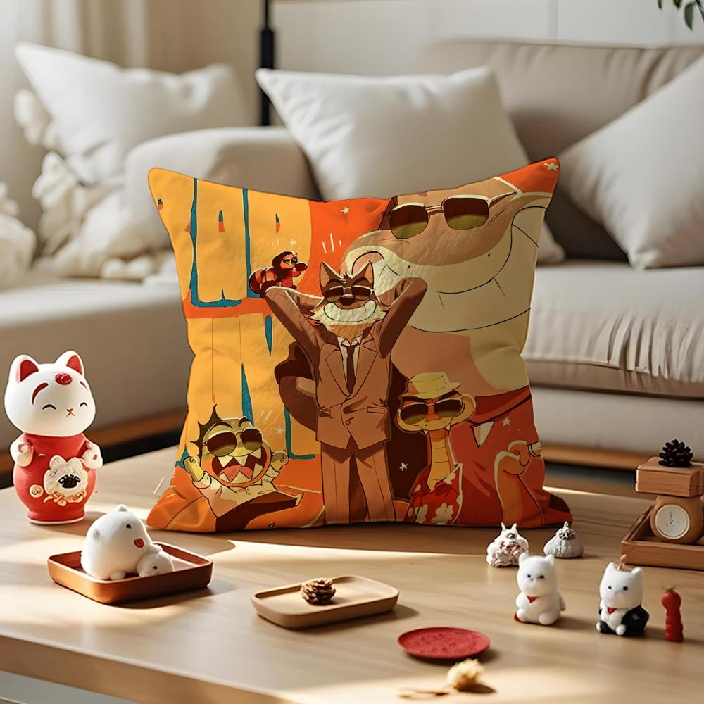 Cartoon TThe Bad Guys  Cushion Cover Silky Short Plush with Invisible Zipper Dustproof Sofa Pillow Cover for Home Decor