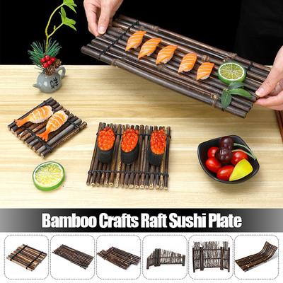 Vintage Bamboo Sushi Dish Bamboo Fence Plate Japanese Korean Style Sashimi Cuisine Sushi Boats Creative Display Serving Plate