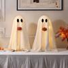 Light-Up Sherpa Ghosts with Pumpkin Cute Ghost Tabletop Decoration for Halloween Indoor Home Kitchen Fireplace Decor