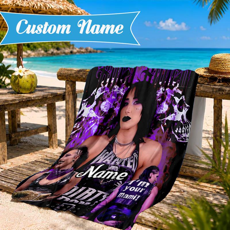 Custom Name Dark Beauty Rhea Ripley Beach Towel Microfiber Beach Towel, Lightweight and Quick-Dry, for Summer Travel, Swimming Pool Gift