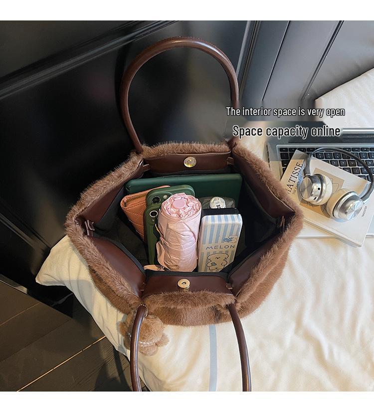 2025 Luxury Women's Fluffy Tote Bag - High-End, Large Capacity for Autumn/Winter