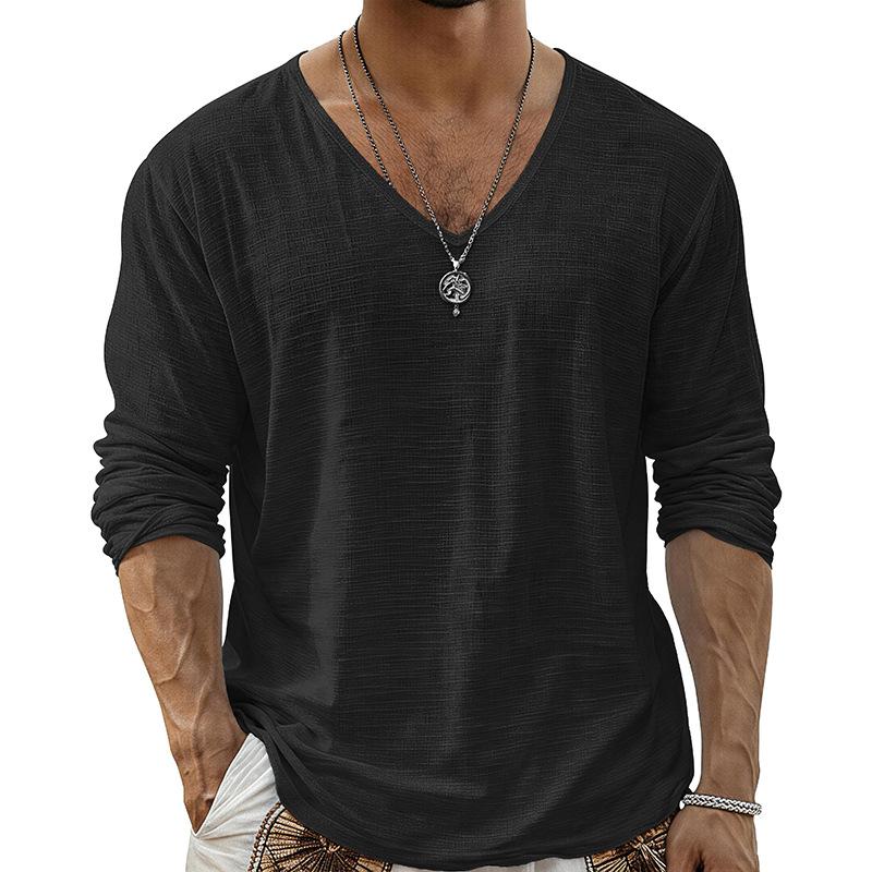 

Mens Solid Color V Neck Long Sleeve T Shirt S чорний