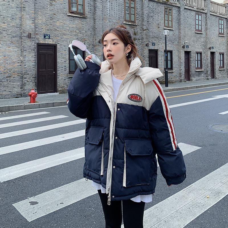 Women's cotton clothes winter new contrasting colors loose warm student coat women