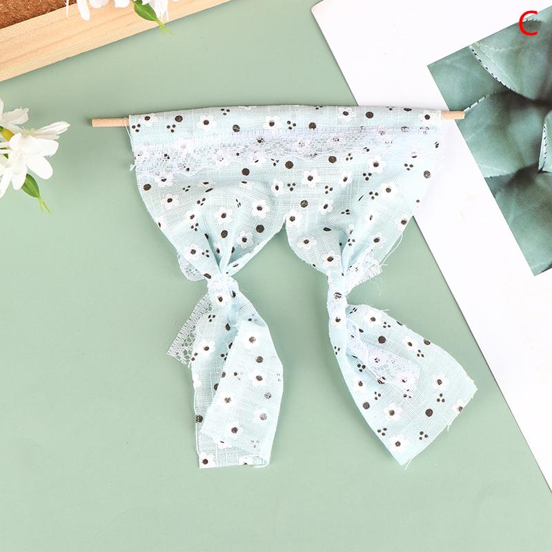 1:12 Cute Dollhouse Miniatures Daisy Flower Curtain Lace Curtain Cotton Curtain for Dolls House Bedroom Furniture Decor