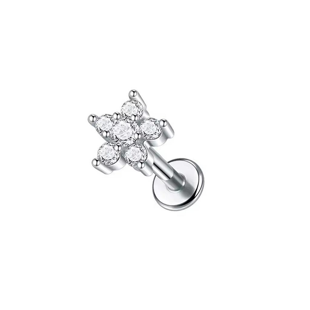 Steel Bar Heart & Cross Zircon Earrings - Women's 16G Cartilage & Lip Studs