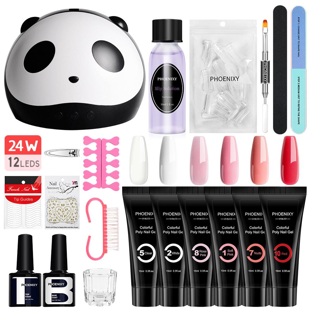 

PHOENIXY Nail Extension Gel Set 6Pc Poly Nail Gel 24W Nail Lamp Set With Nail Art Аксессуары BaseTop Coat Kit для маникюрного салона