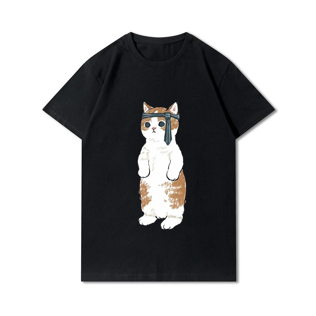 Plus Size Cats Shark Printed Women T Shirts Round Neck Cotton Tops Summer Animal Y2K Fashion 90S Casual Oversize Black Tees