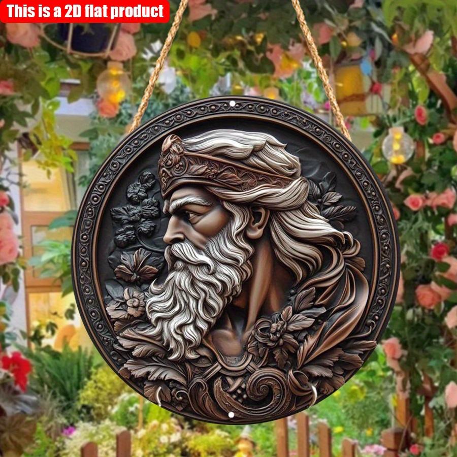 2D Flat 20*20cm1pc Zeus-Inspired Round Wooden Wall Art, Ornate Zeus Head & Floral Design, Ideal for Home, Office, Bar Decor or Wedding Gift.