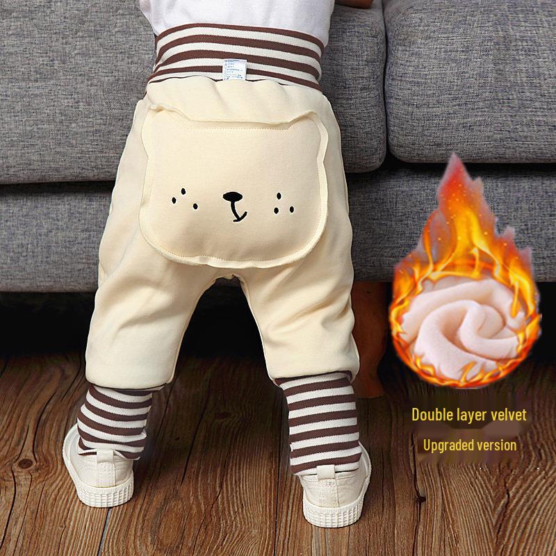 Baby Plush High-Waist Warm Pants for Boys and Girls - Autumn and Winter Belly Protection