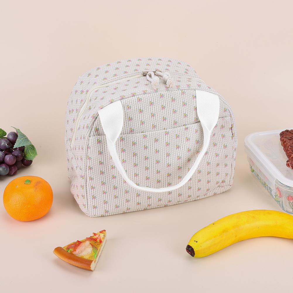 Women Quilted Lunch Bag Large Capacity Cute Lunch Box Bag Floral Printed Cotton Padded Picnic Bag Work Trip Bag