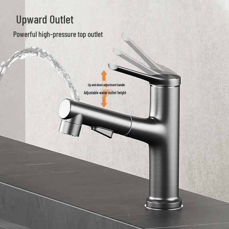 LiIong Gunmetal Grey Pull-Out Basin Faucet