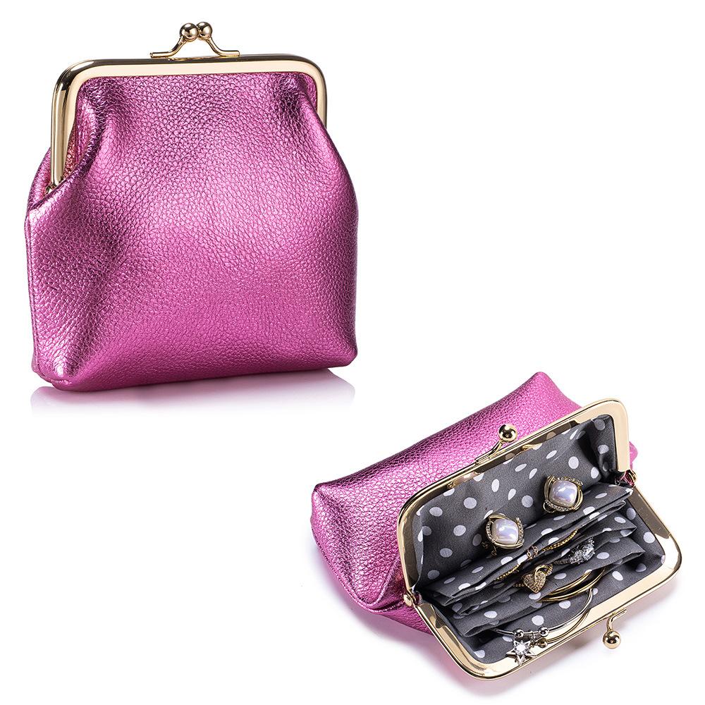 Leather Kiss Lock Closure Coin Purse - Polka Dot Lining Frame Clasp Pouch, Mini Retro Wallet for Coins & Lipstick,Gift for Girls