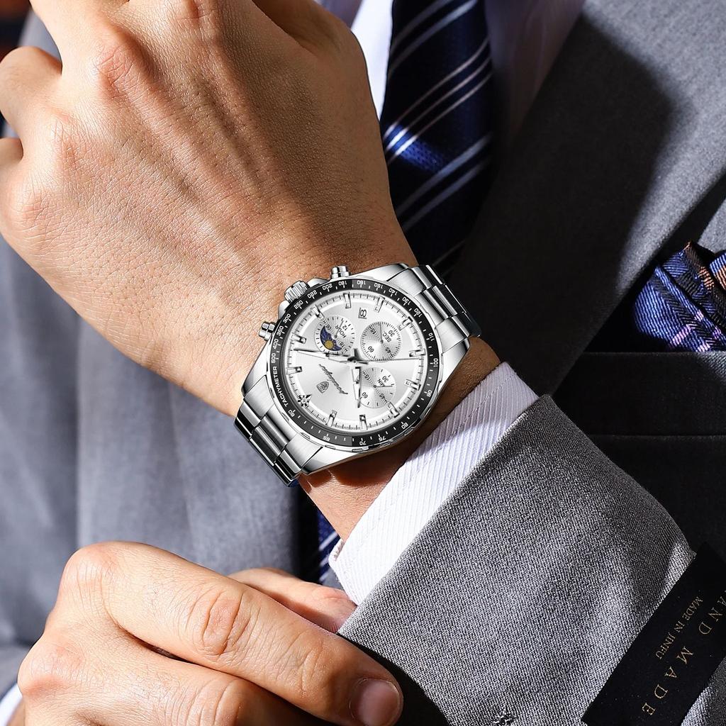 Luxury Watch For Men Waterproof Luminous Date Chronograph Man Wristwatch Stainless Steel Men's Quartz Watches+Box