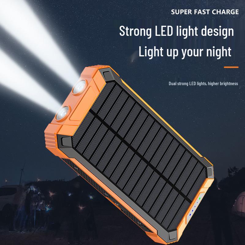 20,000mAh 5V 3A High-Power Solar Power Bank with Built-in Cables & 5W Wireless Charging