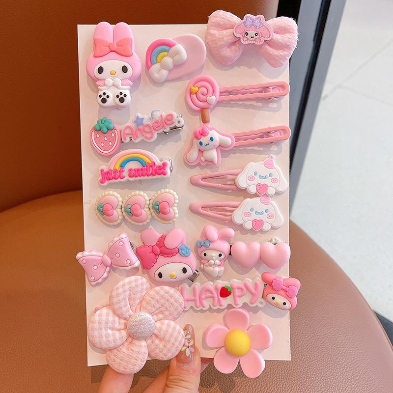Pink 50-Piece Cute Hair Clip Set: Sweet Girly Japanese Cartoon Bangs Accessories