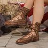 New plus-size retro flat sandals, summer breathable mesh hollow cross strap sandals for women