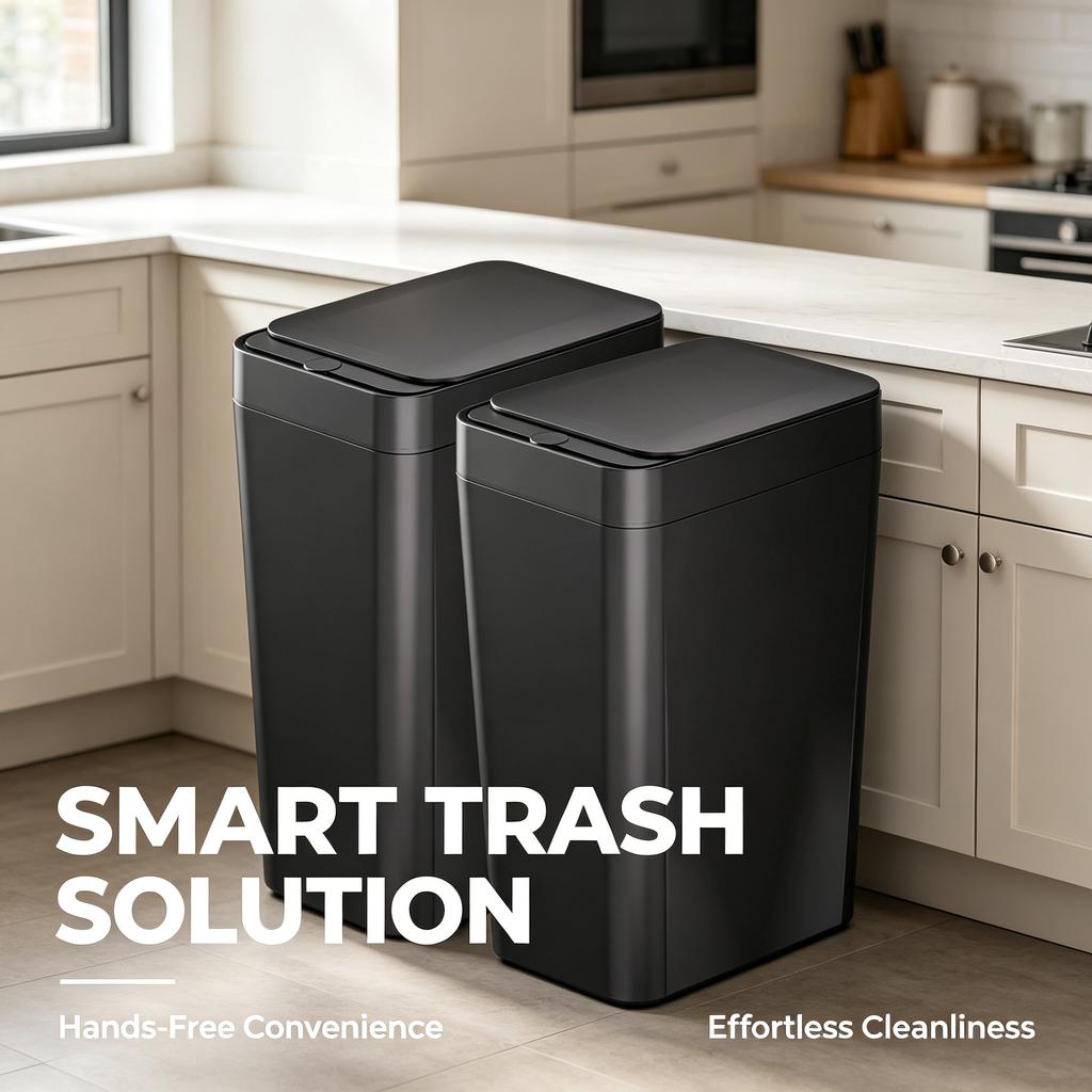 Cubo de basura inteligente con sensor automático para cocina y baño de gran capacidad