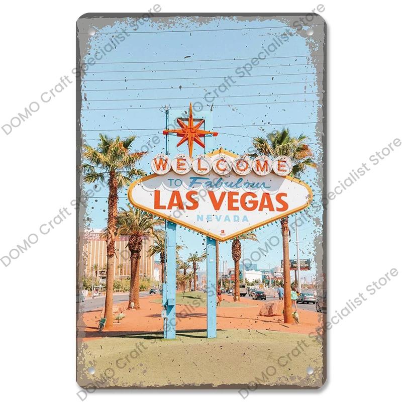 Vítejte v Las Vegas Plaque Plechové cedule Vintage Nevada Casino Kovový plakát Nástěnná dekorace pro Bar Club Man Cave