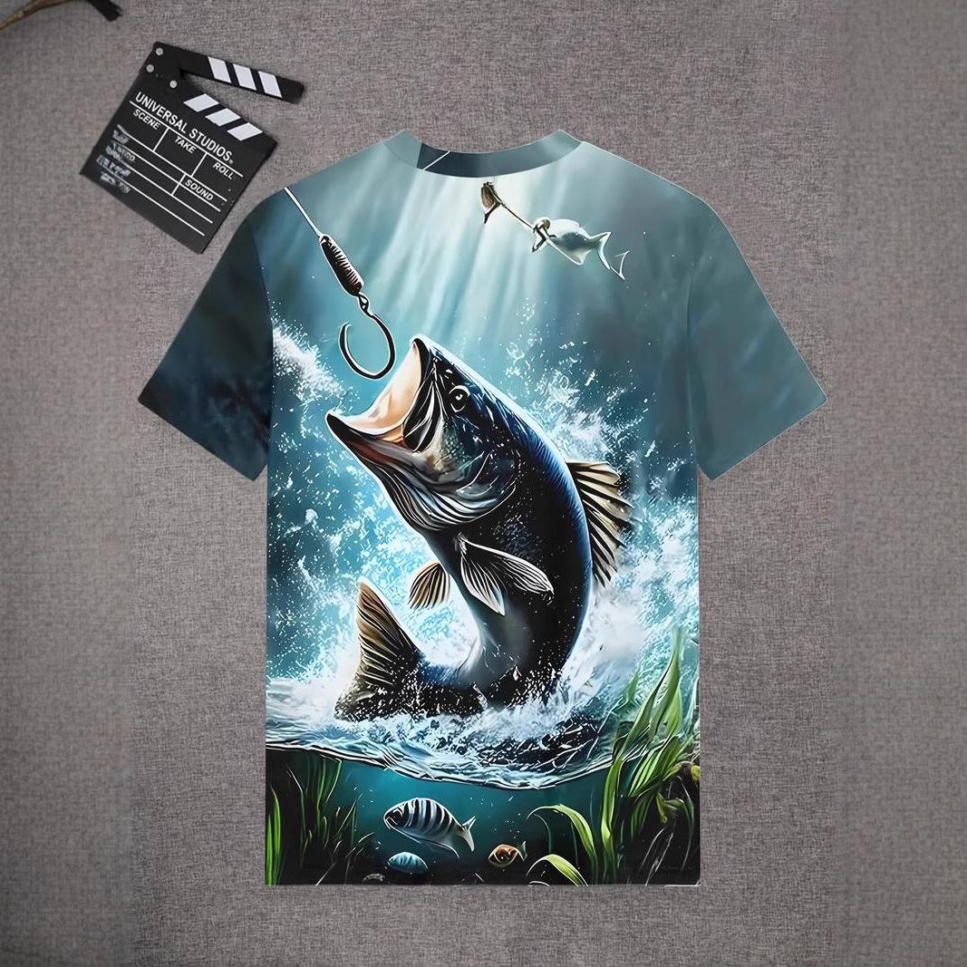 

Летний топ с круглым вырезом и принтом в виде 3D-рыбки, модные и повседневные детские футболки для мальчиков с короткими рукавами 140