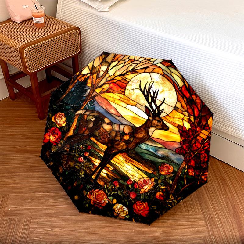 1 PC Automatic Folding Umbrella - Deer Sunset Pattern, Portable & Foldable Design with 8 Ribs, Christmas Birthday Gifts