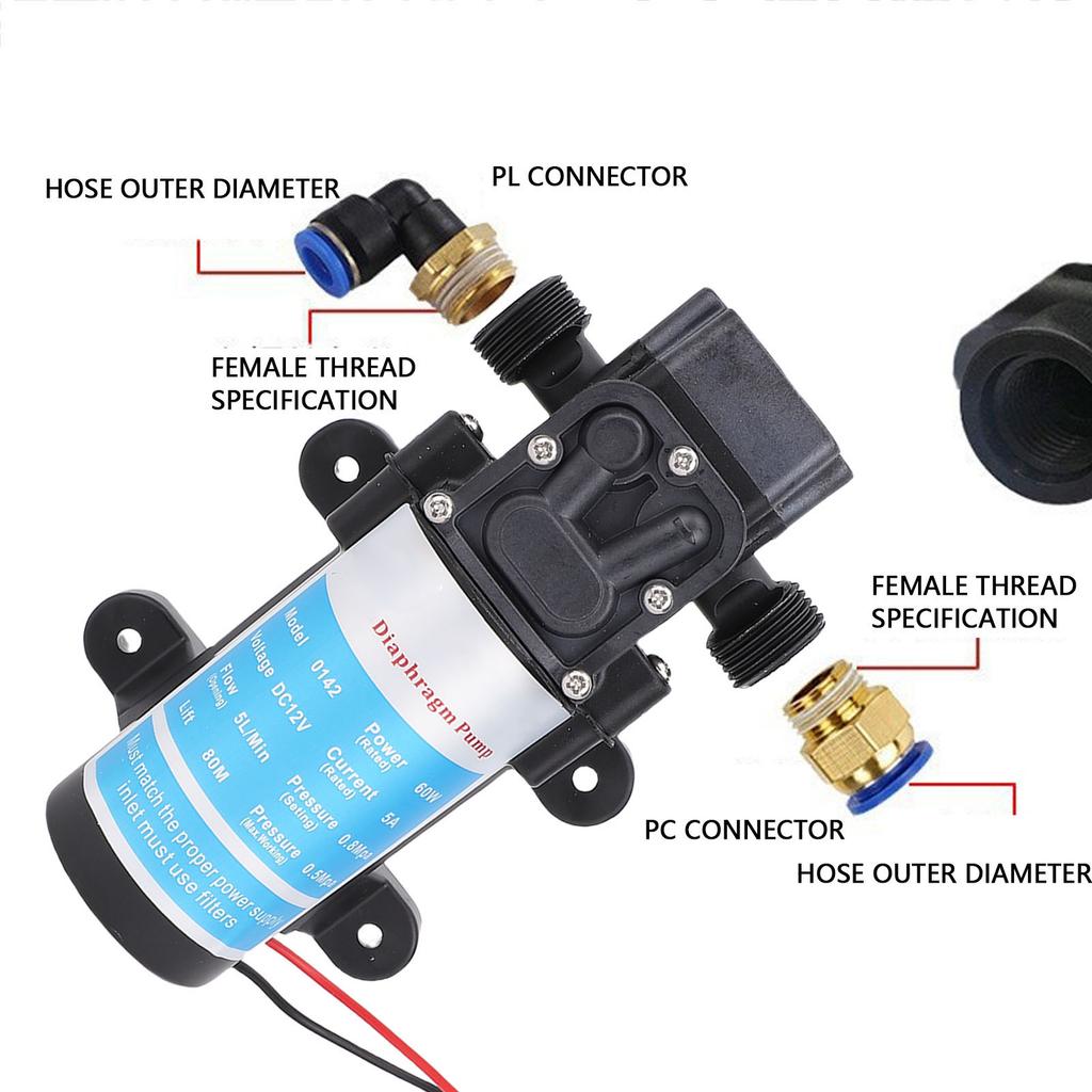Micro Diaphragm Pump Self Priming Water Pressure Pump for RV Car Washing Watering 60W 80M Head G1/2 Inlet and Outlet
