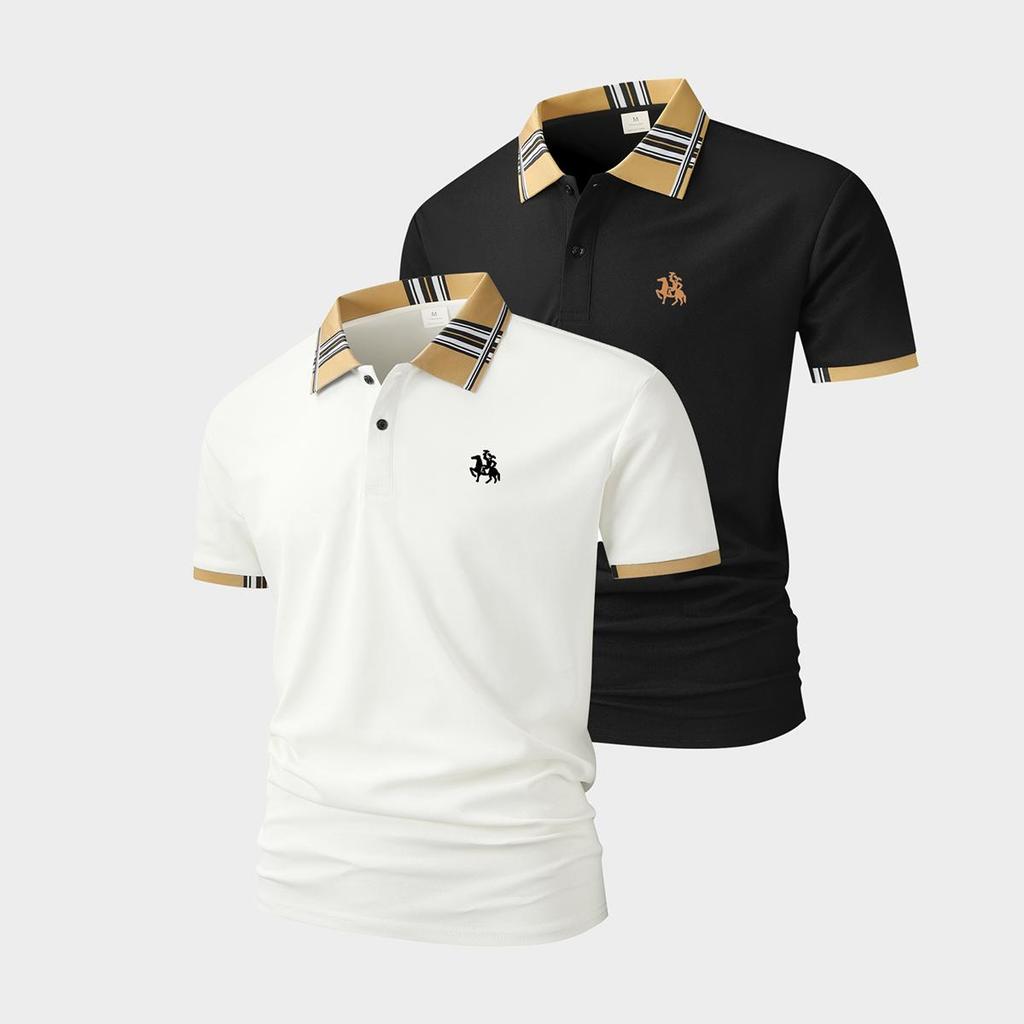 2er-Pack Herren Casual Poloshirts - Kurzarm Golfshirts für Herren Modische Knopfleisten-Oberteile