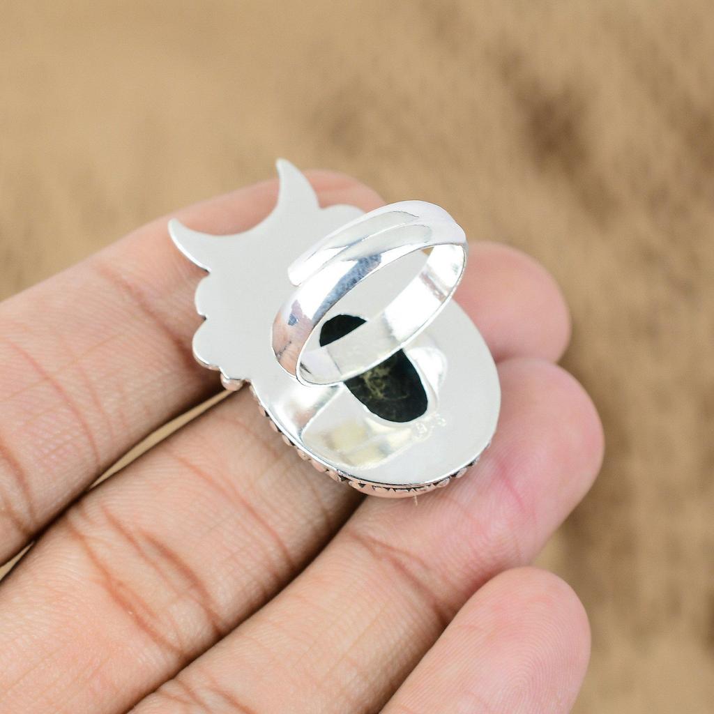Mothers day Deal 925 Silver Natural Neon Apatite Wife Promise Cresent Moon Ring
