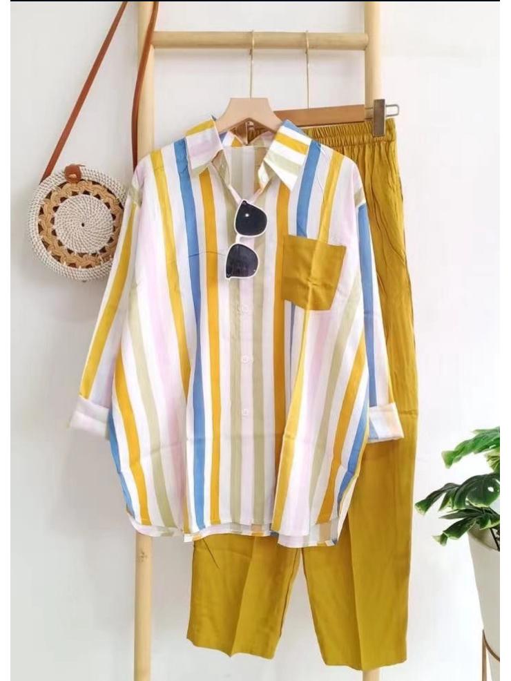 Women's Striped Casual Loose Slimming Set: New Fashionable & Comfortable