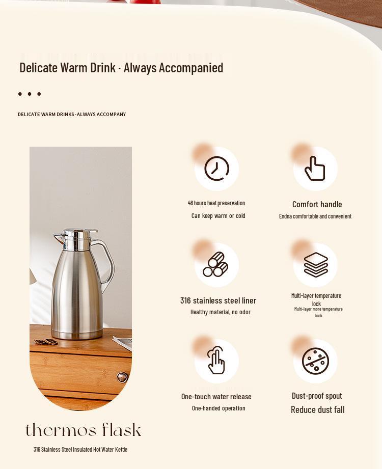 Large Capacity Stainless Steel Insulated Thermos Flask for Home, Commercial, or Hotel Use