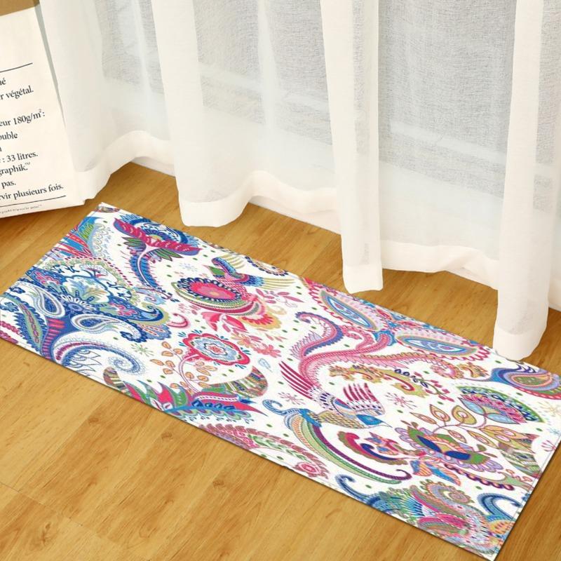 Long Rug Blue-Gray Retro Tile Collage Pattern Anti Slip Floor Mat Soft Wear Resistant Suitable for Kitchen Hallway Decor