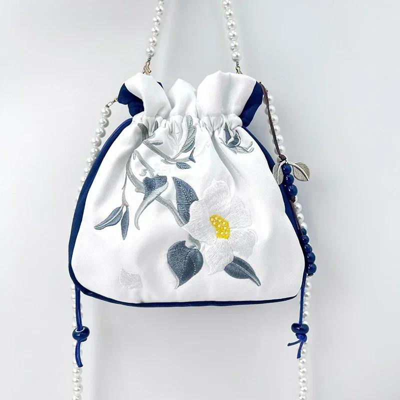 Pearls Embroidery Chinese Style Messenger Bag Antique Bag Female Messenger Hanfu Bag Handbag Chinese Style Bag Mobile Phone Bag