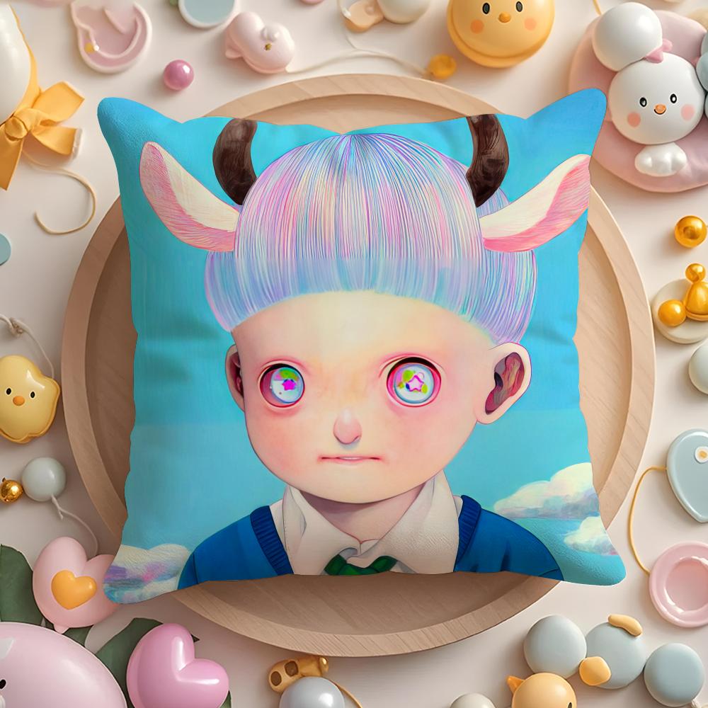 H-Hikari Shimoda IllustrationS Cushion Cover Home & Car Multi-Scene Pillow Cover - Reversible, Soft & Durable for Daily Use 30cmx30cm