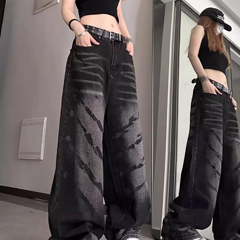 

Широкие джинсы с карманами, свободные джинсовые брюки в стиле ретро с высокой посадкой, женские джинсовые джинсы и одежда